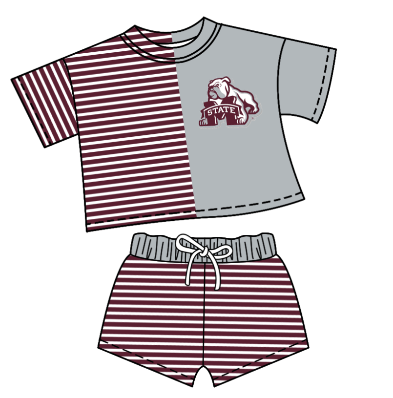 Preorder moq 5 Baby Girls Short Sleeve Stripe Shirt Top Short Team Clothes Set