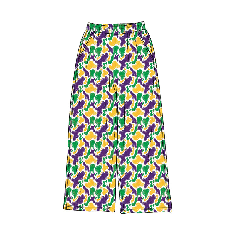 Pre-order(moq5) Girls’ Green Camouflage Wide-Leg Pants, Elastic-Waist Casual Straight-Leg Long Trousers