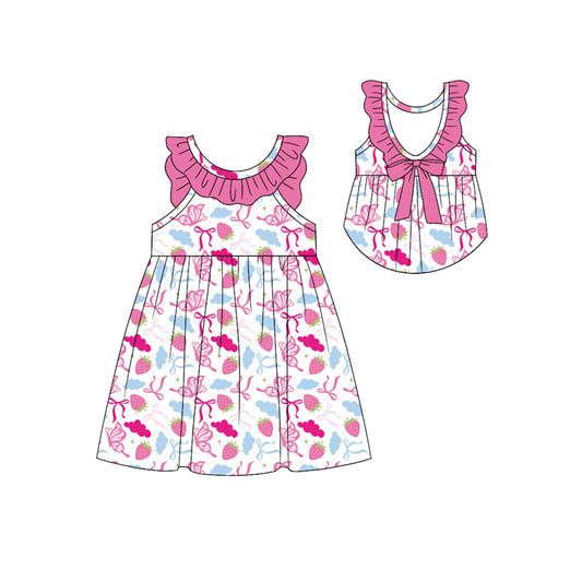 Preorder (moq 5)Baby Girls Strawberry Bows Ruffle Knee Length Dresses