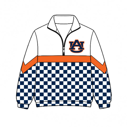 Preorder (moq 5)Baby Boys Navy Checked AU Team Zip Pullovers Top
