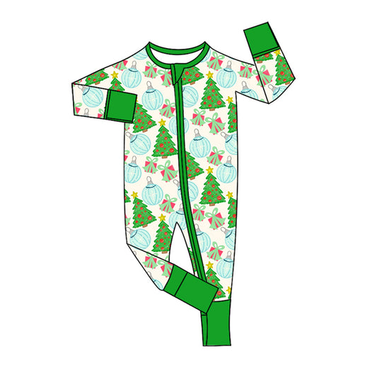 Preorder (moq 5) Baby Girls Trees Lights Christmas Two Way Zip Convertible Rompers
