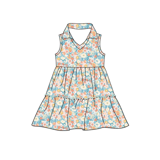 Preorder (moq 5)Baby Girls Sleeveless Colorful Floral Patchwork Knee Length Dresses