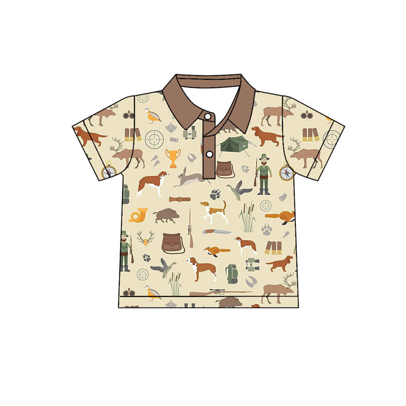 Preorder(moq 5) Baby Boys Deer Dogs Button Hunting Polo Shirts Top
