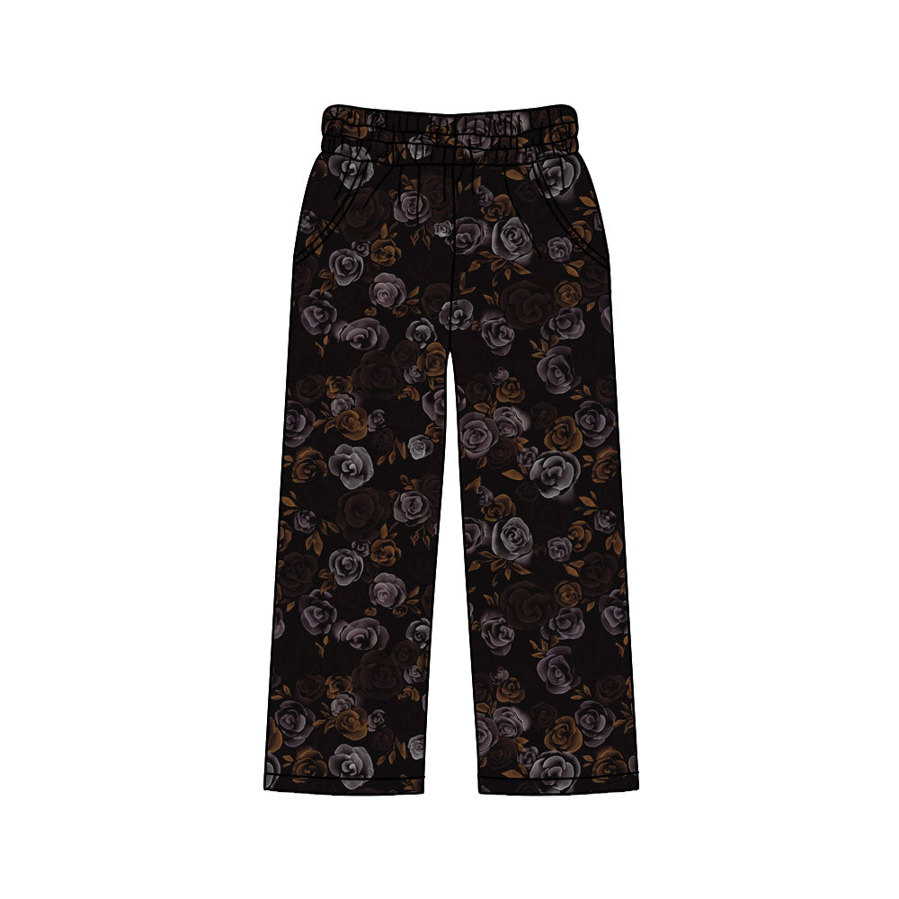 Preorder (moq 5)Adult Women Purple Flowers Straight Pockets Pants Bottom