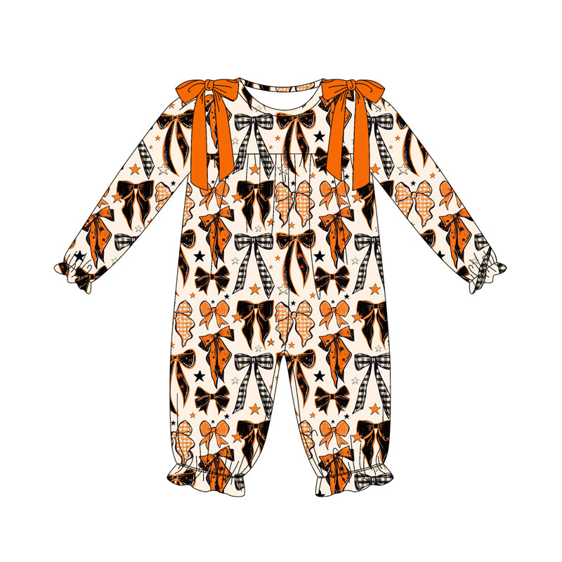 Preorder (moq 5)Baby Girls Long Ruffle Sleeves Colorful Bows Stars Pant Romper
