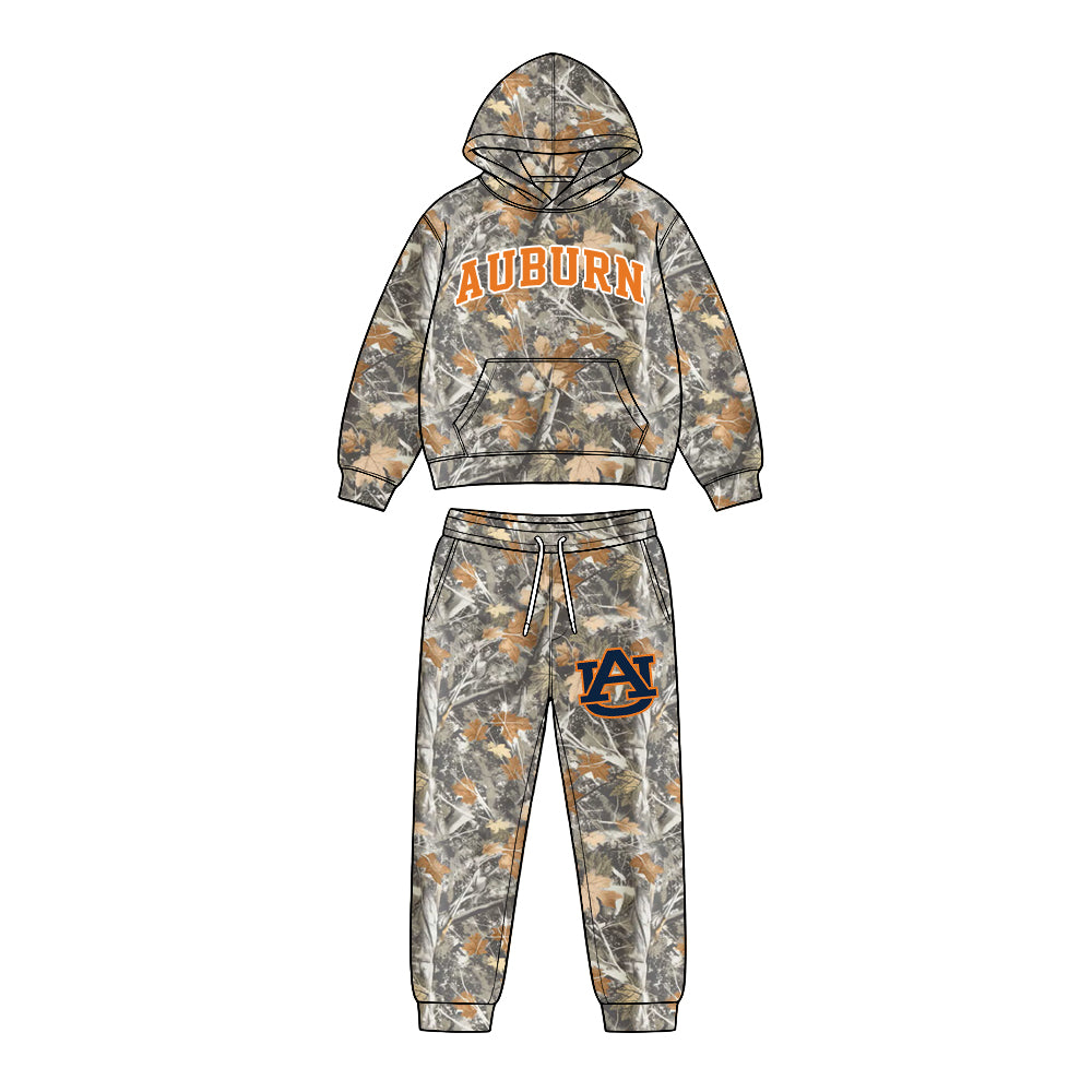 Preorder (moq 5) Baby Boys Leaves Camo Auburn Pocket Hoodie Pockets Pant Team Clothes Sets
