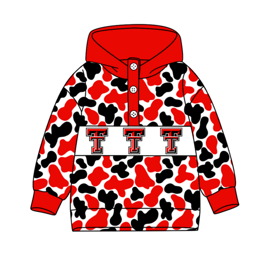 Preorder(moq 8)Baby Boys Black Red Camo TT Team Button Hoodies Top