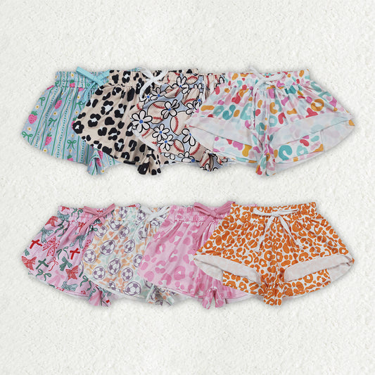 Sibling Baby Girls Colorful Bows Leopard Skorts Ruffle Summer Shorts Bottoms