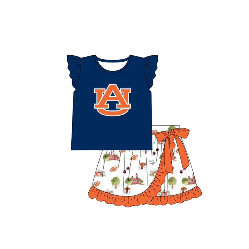 Preorder (moq 5)Baby Girls War Eagle Team Tee Top Ruffle Skirts Clothes Sets