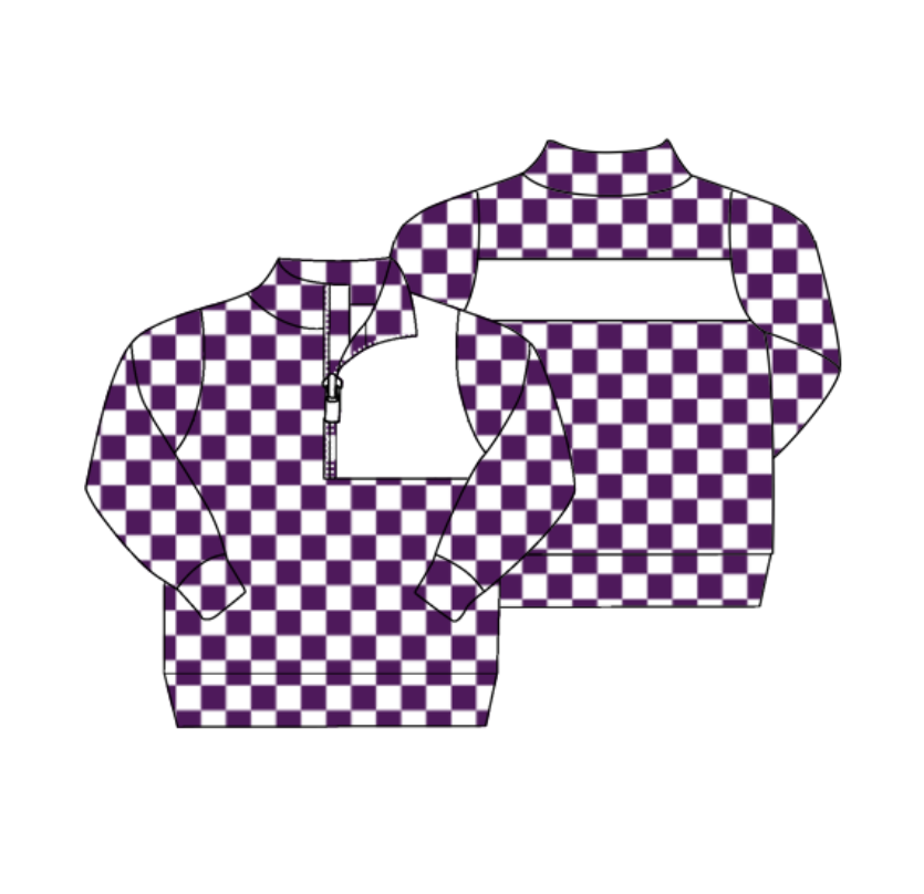 preorder(moq 5) Baby Boys Purple Checked Zipper (Custom Pattern) Team Pullover Jackets Tops