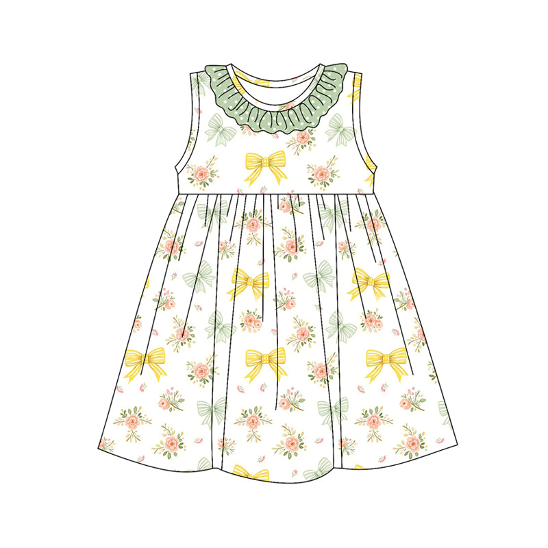 Preorder (moq 5)Baby Girls Aqua Sleeveless Floral Bows Knee Length Dresses