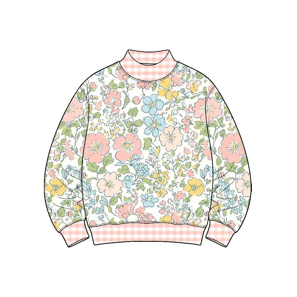 Preorder(moq 5) Girls Long Sleeve Mock Neck Top Floral Printed Kids clothing