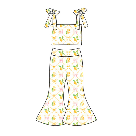 Preorder (moq 5)Baby Girls Lemon Straps Top Bell Pants Clothes Sets