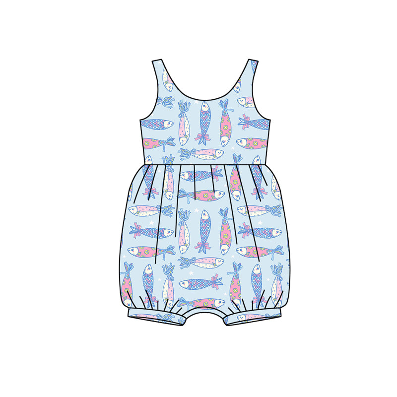 Preorder (moq 5)Baby Girls Sleeveless Bows Flowers Fishes Ruffle Rompers