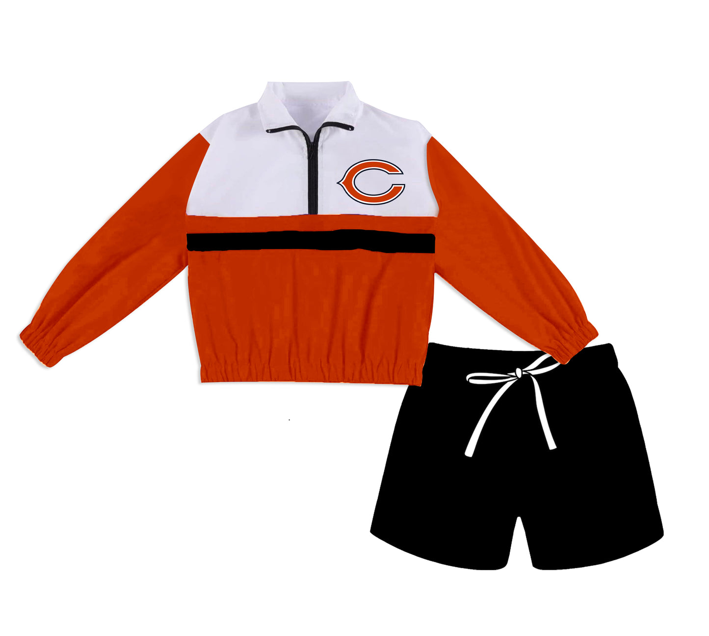 Preorder (moq 5)Baby Girls Red Bears Zip Pullovers Black Pockets Short Team Clothes Set