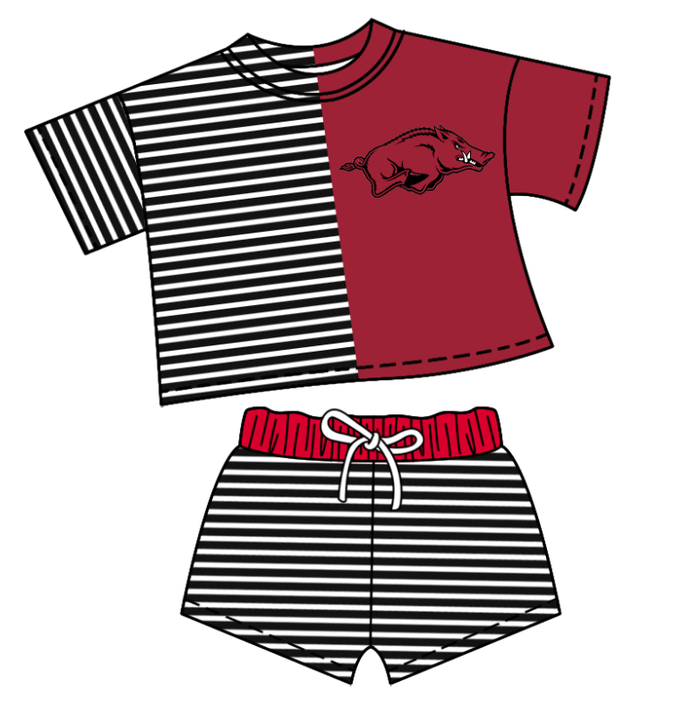 Preorder moq 5 Baby Girls Short Sleeve Stripe Shirt Top Short Team Clothes Set