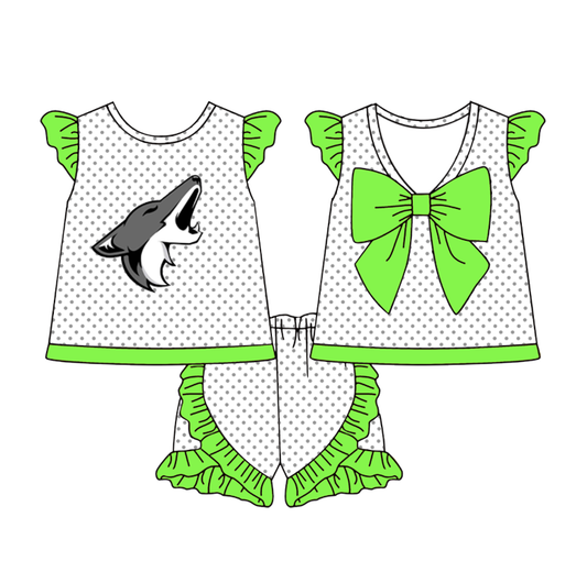 Preorder (moq 5)Baby Girls Polka Dots Back Bow Tunic Ruffle Short Team Clothes Sets