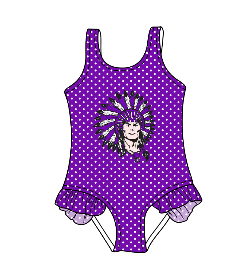 Preorder moq 5 Baby Girls Sleeveless Purple Polka Dots Team Swimsuits