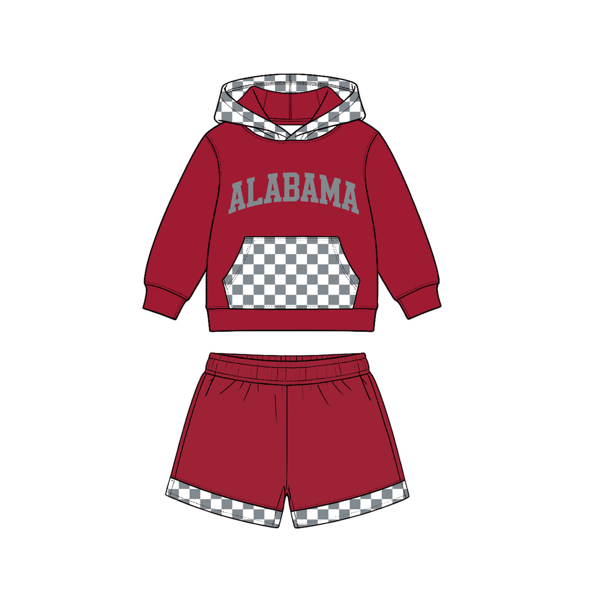 Preorder (moq5) Baby Boys Alabama Pocket Hoodie Top Shorts Team Clothes Set