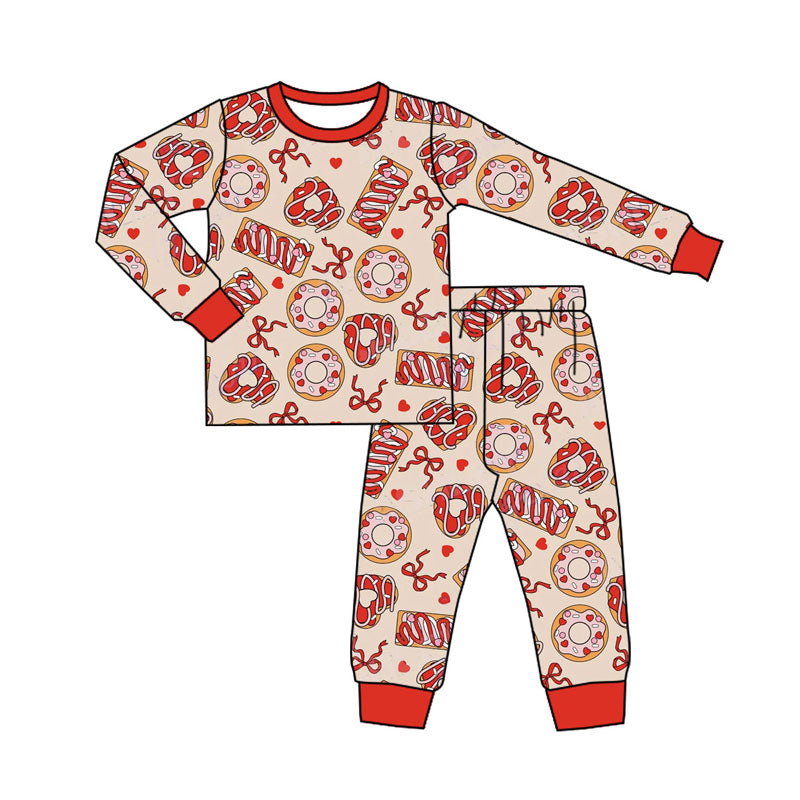 Preorder(moq 5) Baby Girls Red Bows Donuts Top Pants Valentine Pajamas Sets