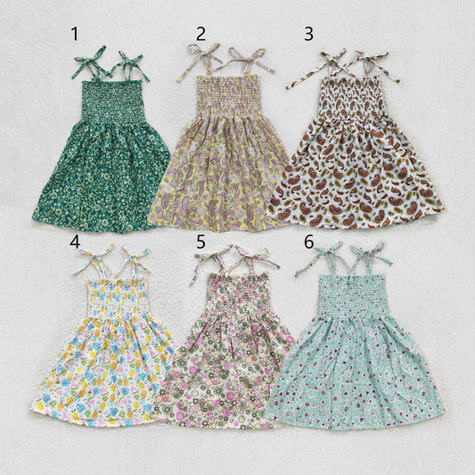Sibling Baby Girls Strap Colorful Floral Print Knee Length Dresses