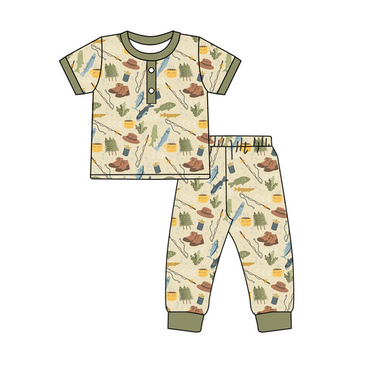 Preorder (moq 5)Baby Boys Short Sleeve Fishing Top Pant Hunting Pajamas Sets