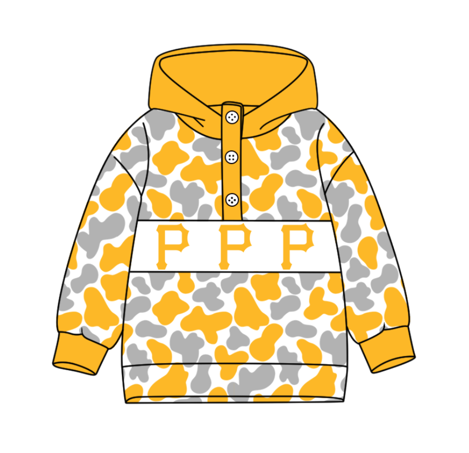 Preorder(moq 8)Baby Boys Yellow Grey Camo P Team Button Hoodies Top