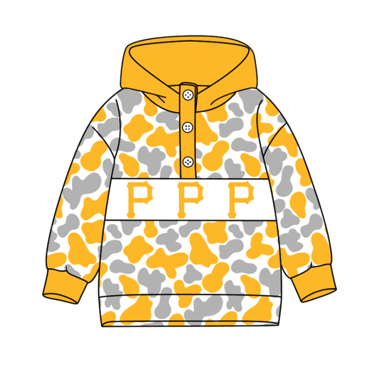Preorder(moq 8)Baby Boys Yellow Grey Camo P Team Button Hoodies Top
