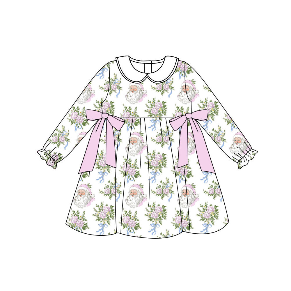 Preorder (moq 5)Baby Girls Flowers Bows Santa Christmas Knee length Dress