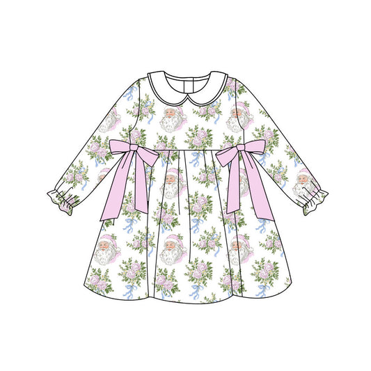 Preorder (moq 5)Baby Girls Flowers Bows Santa Christmas Knee length Dress