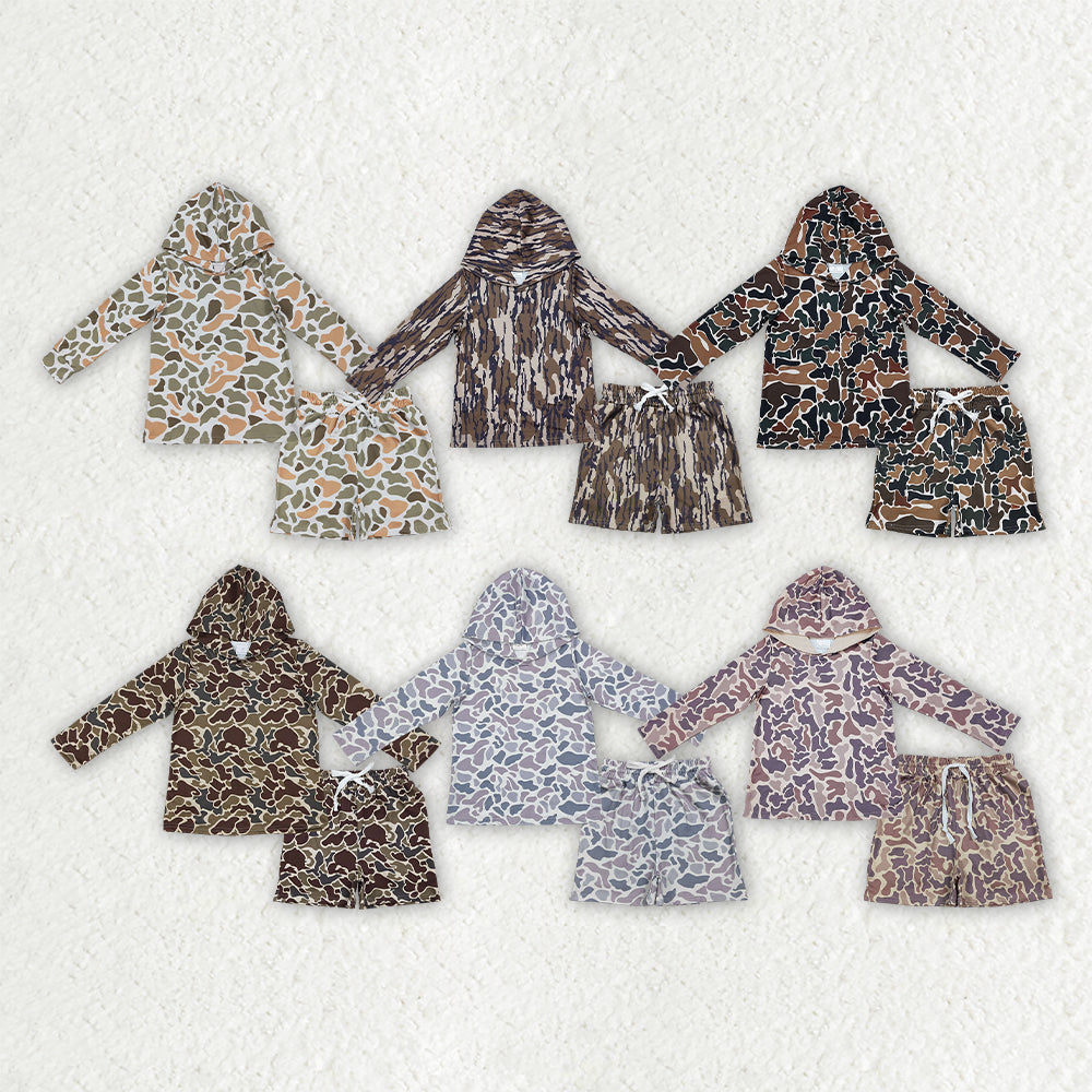 Sibling Baby Boys Long Sleeve Southern Camo Hoodie Top Pockets Shorts Clothes Sets