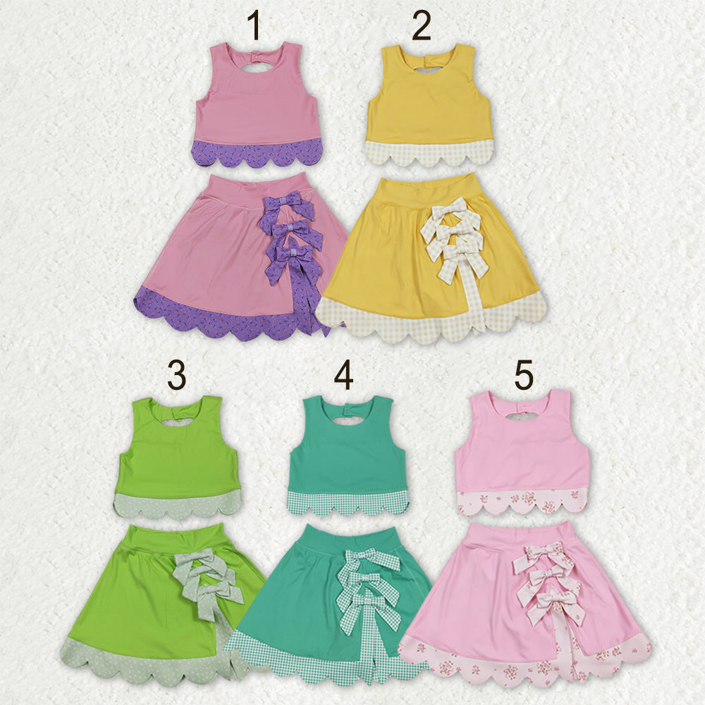 Sibling Baby Girls Sleeveless Vest Scallop Bows Skirt Shorts Yoga Active Clothes Sets