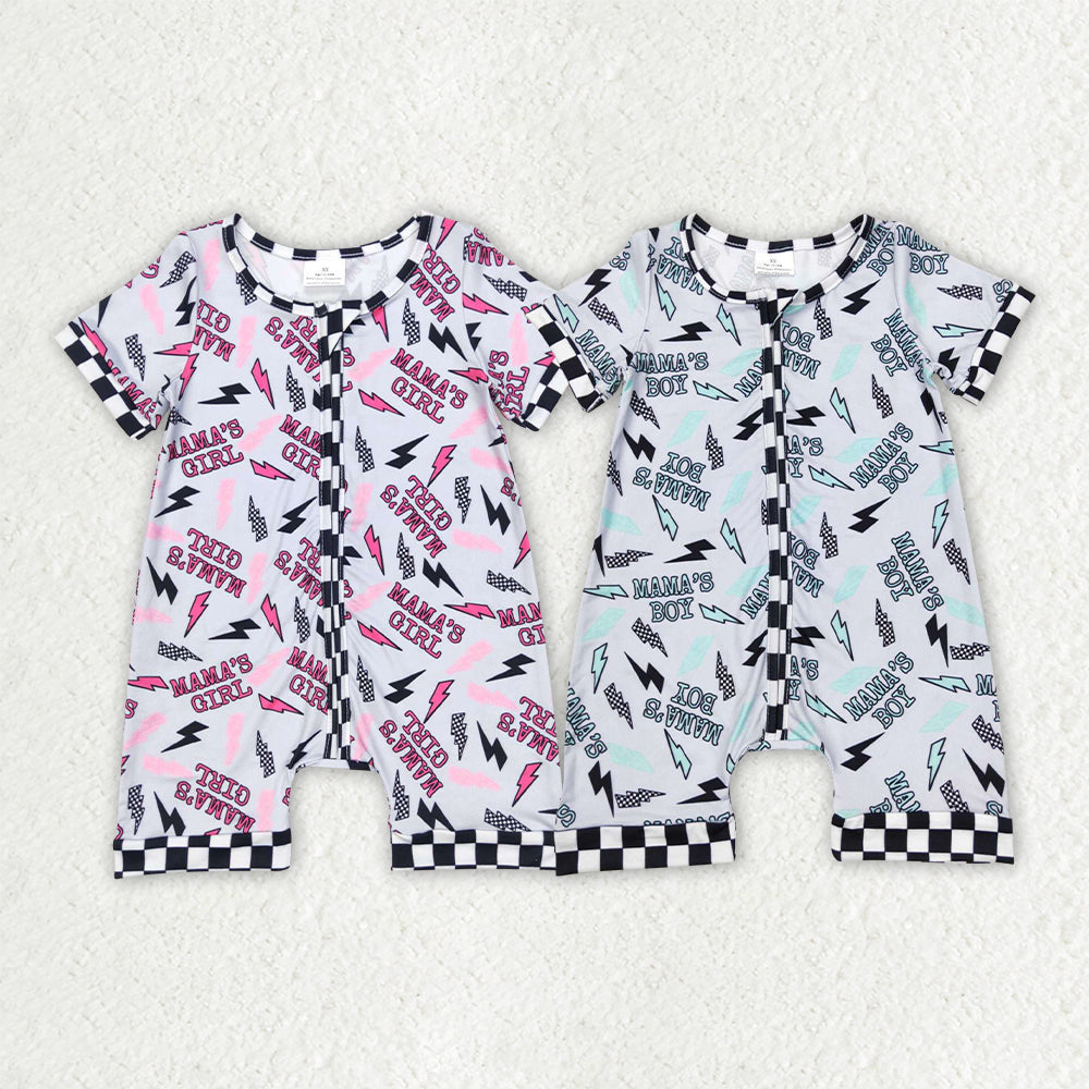 Sibling Mama's Boys Girls Lightnings Western Zip Rompers