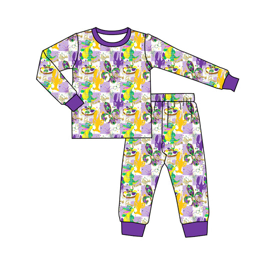 Preorder (moq 5)Baby Boys Anchors Crayfishes Checked Top Pants Mardigras Pajamas Sets