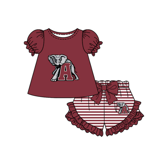 Preorder moq 5 Baby Girls Short Sleeve A Elephants Top Stripe Ruffle Short Team Clothes Sets