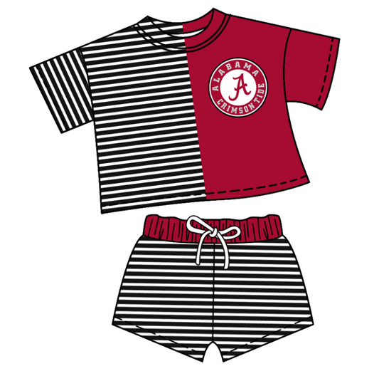 Preorder moq 5 Baby Girls Short Sleeve Stripe Shirt Top Short Team Clothes Set