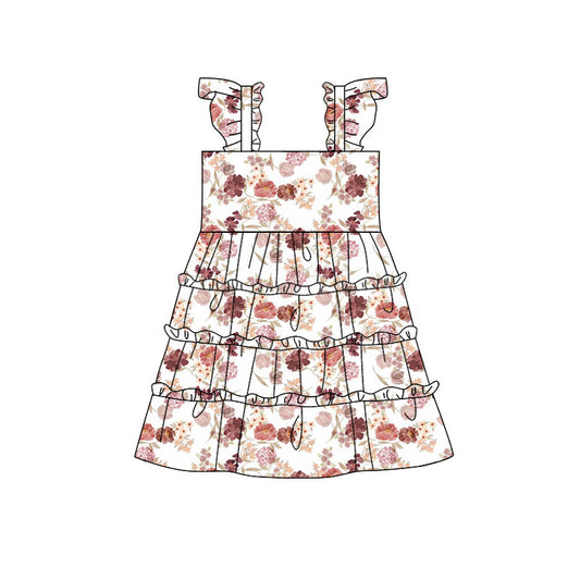 Preorder (moq 5)Baby Girls Flutter Sleeve Colorful Flowers Patchwork Knee Length Dresses