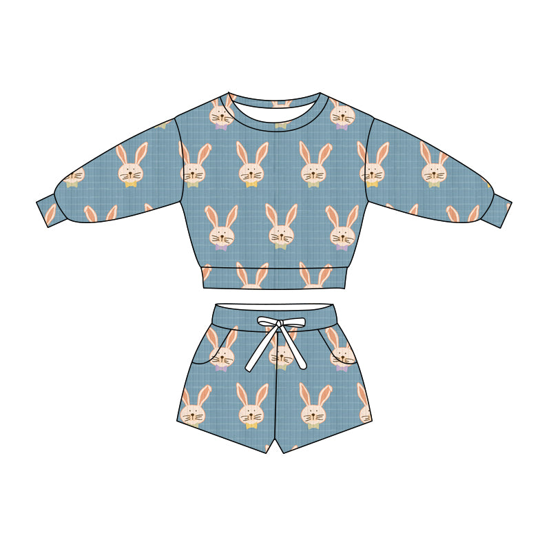 Preorder (moq 5)Baby Boys Rabbits Plaid Top Pockets Shorts Easter Clothes Sets
