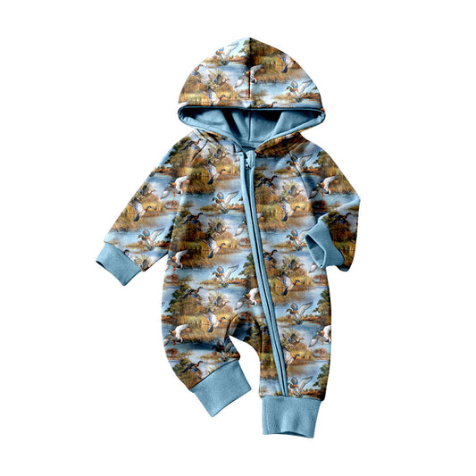 Preorder (moq 5)Baby Boys Ducks Hoodies Two Way Zip Convertible Hunting Rompers