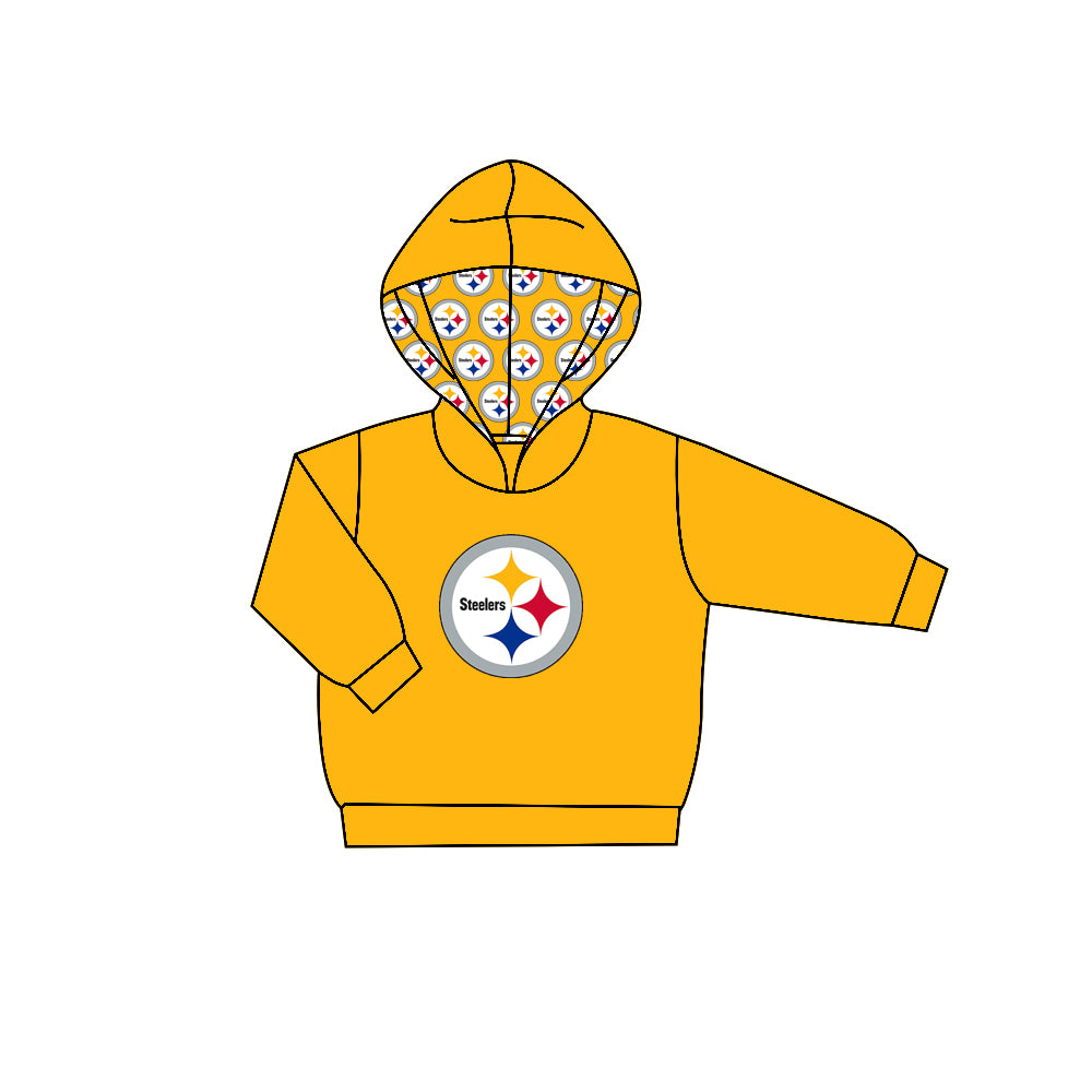 Preorder (moq 5)Baby Boys Yellow Long Sleeve Stars Steelers Team Hoodies Top