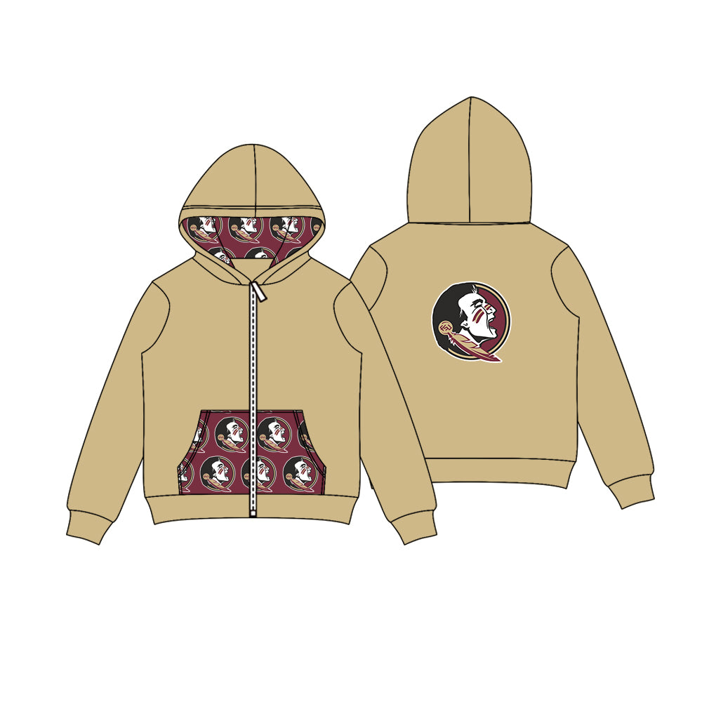 Preorder (moq 5)Baby Boys Khaki FSU Team Pocket Zipper Hoodies Tops