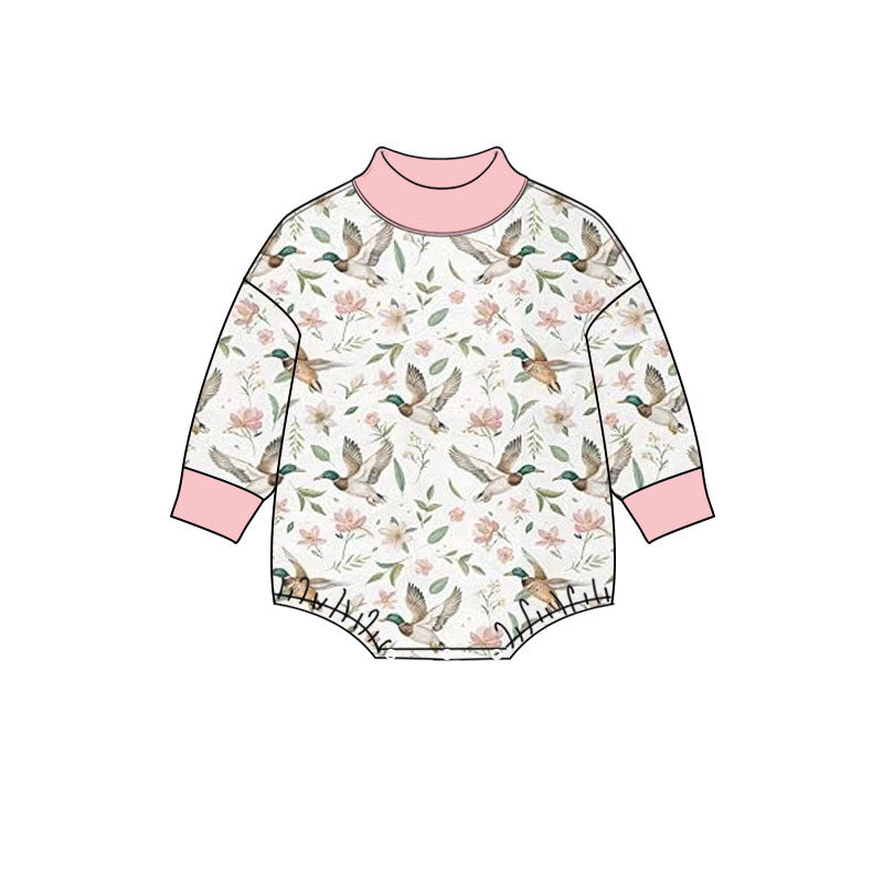 Preorder (moq 5) Baby Girl Clothes Mallard Duck Floral Mixed Print Long Sleeve Mock Neck Bodysuit