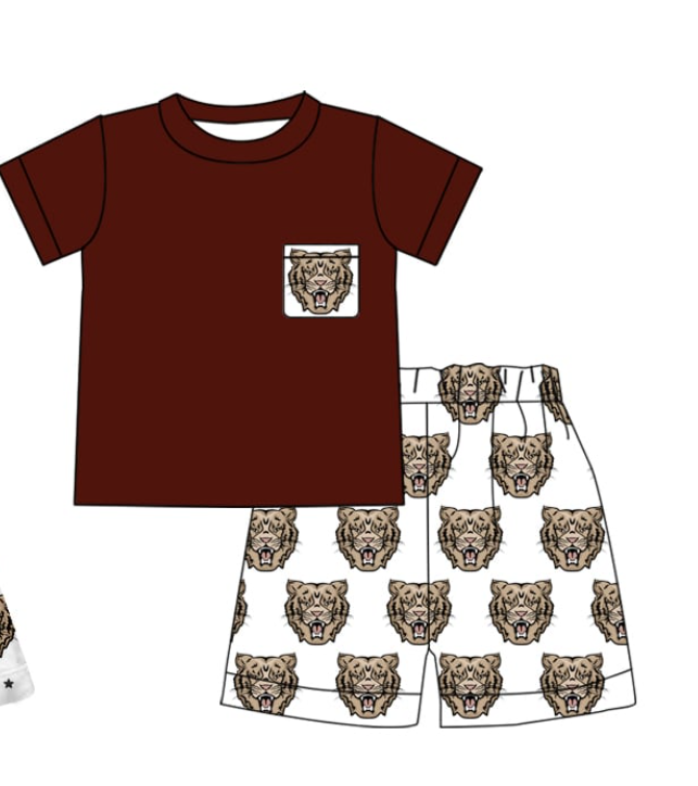 Preorder moq 5 Baby Boys Short Sleeve wildcats Shirt Top Short Team Clothes Sets