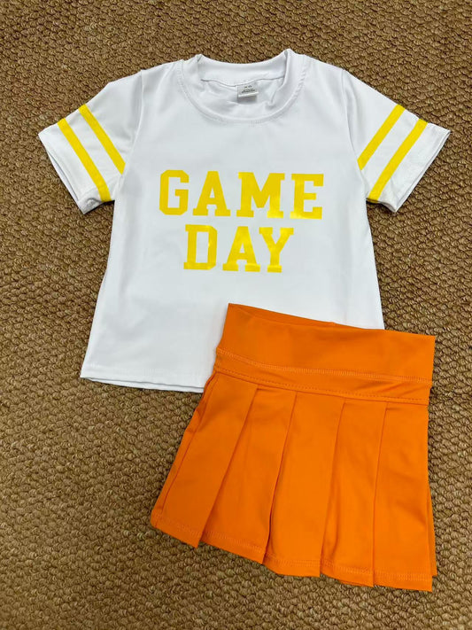 Baby Girls Vinyl Yellow Game Day Top Orange Pleated Skorts Yoga Active Team Set