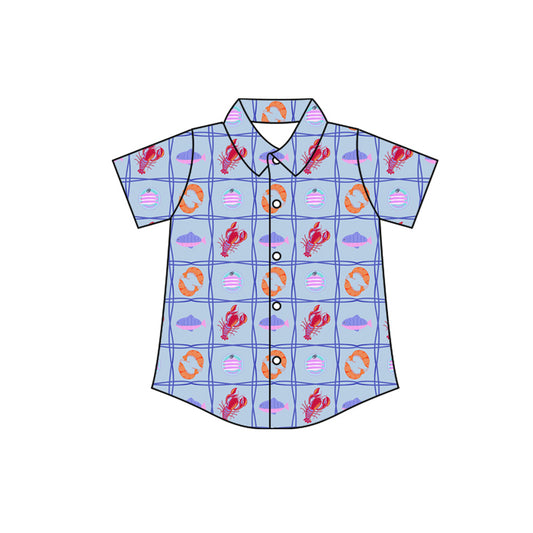 Preorder moq 5 Baby Boys Short Sleeve Crayfishes Fishing Button Shirts Top