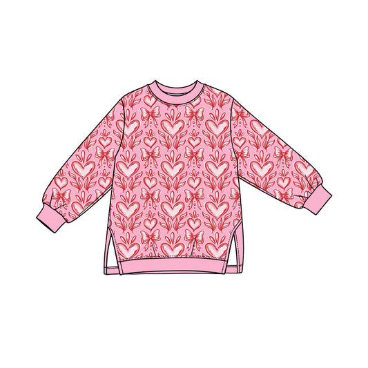 Preorder (moq 5) Baby Girl Clothes Vintage Heart Bow Mixed Print Long Sleeve Tunic Top