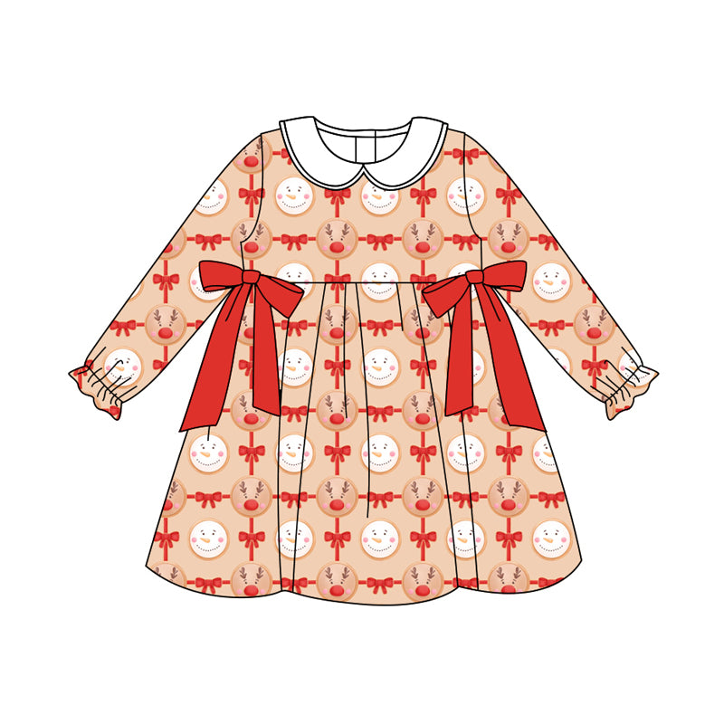Preorder (moq 5)Baby Girls Christmas Reindeer Bows Ruffle Knee Length Dresses