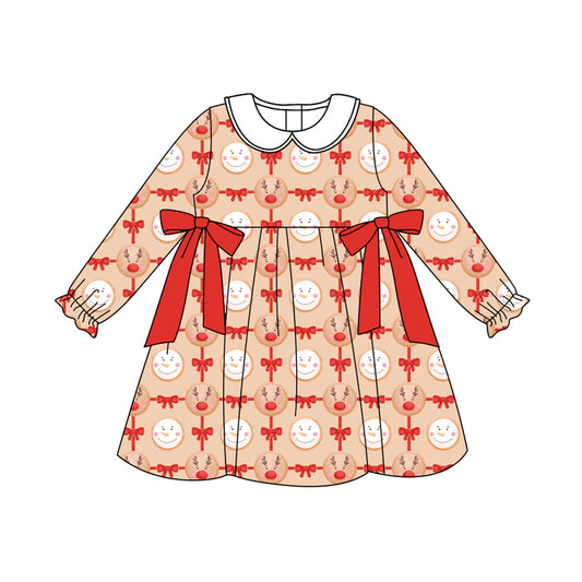 Preorder (moq 5)Baby Girls Christmas Reindeer Bows Ruffle Knee Length Dresses
