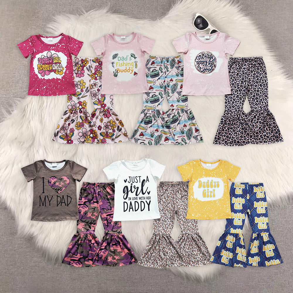 Sibling Baby Girls Daddy Girls Western Shirts Bell Pants Clothes Sets