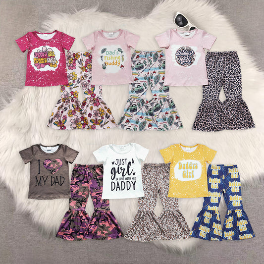 Sibling Baby Girls Daddy Girls Western Shirts Bell Pants Clothes Sets